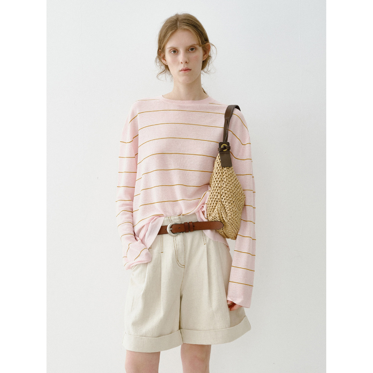 法式慵懒风条纹长袖针织衫女春夏宽松透气防晒罩衫薄款打底衫上衣