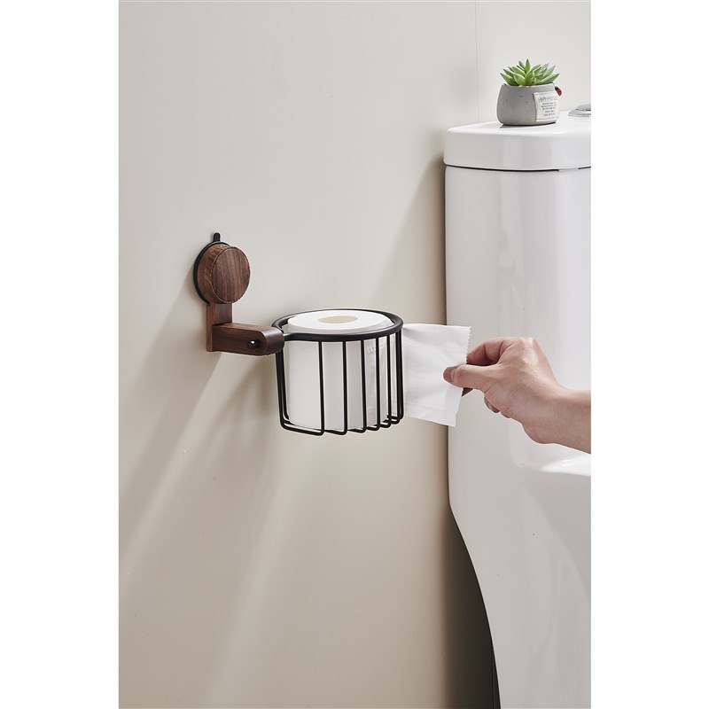 吸盘黑胡桃木卫生间厕所抽纸巾盒壁挂式浴室洗手装卷纸.收纳置物