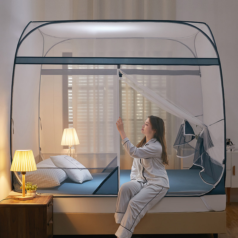 蒙古包蚊帐家用夏天免安装s可折叠式三开门加密加厚拉链2021年新