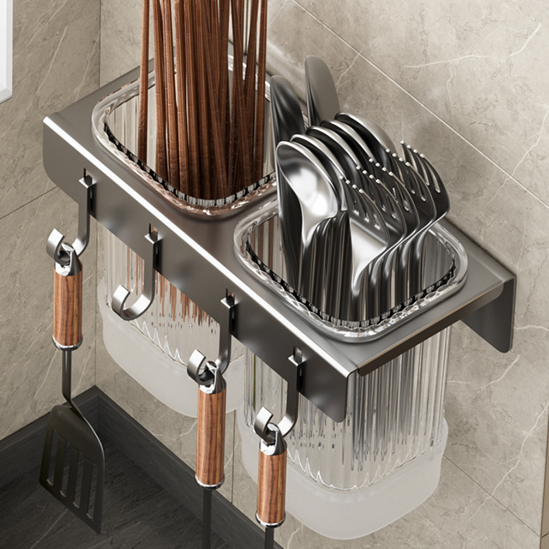 壁挂式筷子筒免打孔筷子收纳盒家用新款厨房置物架多X功能筷篓沥