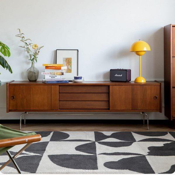 北欧复古实木茶几电视柜组合简约现代轻奢小户型客厅家用中古储物