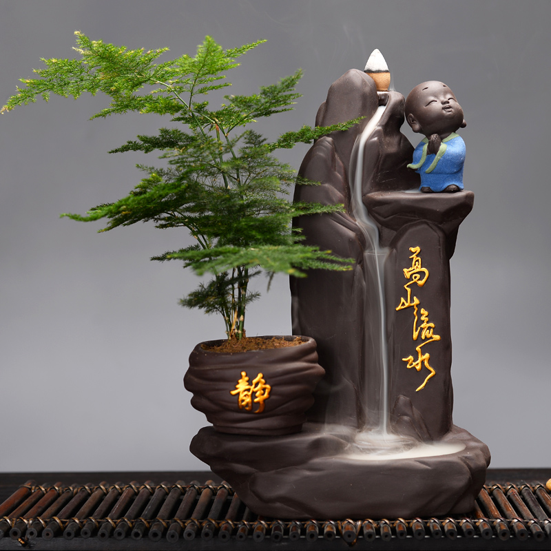 新款禅意古风倒流香炉高山流水y 创意檀香大号茶道盆景观 家用摆