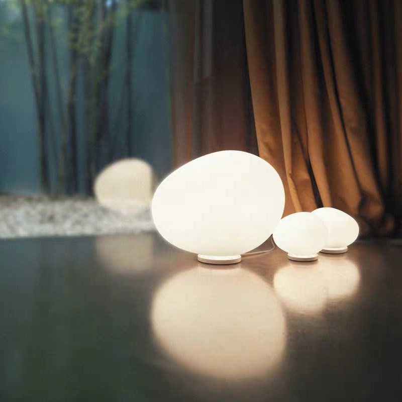 新款插电式台灯鹅卵石头灯床头灯氛围地灯M办公桌沙发房间发光立