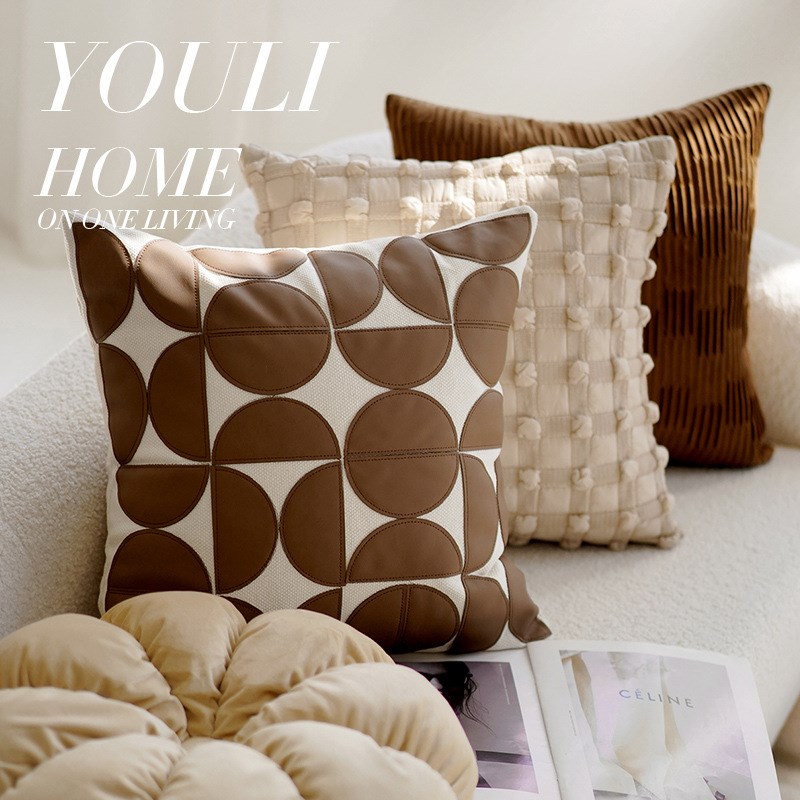 高级感法式咖色抱枕套不含芯靠枕现代简约M客厅沙发靠垫靠背靠枕