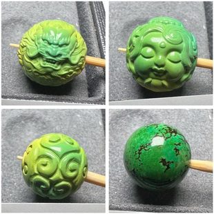 一物一图高瓷原矿绿松石散珠单珠圆珠12 /14/15MM 手链配珠配珠