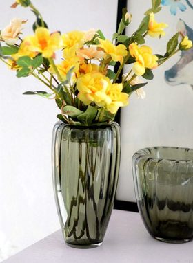 灰色创意彩色玻璃工艺品花瓶 简约玻璃摆件现代时尚家居饰品花瓶