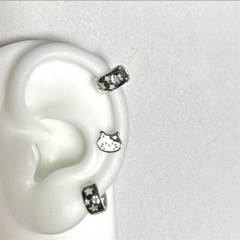 喵星人白色滴釉小猫耳骨钉2024F新款高级感时尚镂空星星耳扣