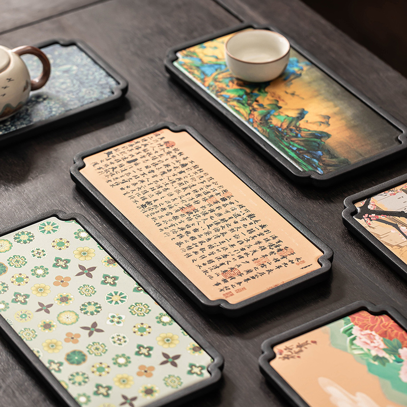 现代干泡盘陶瓷吸水盘速干泡茶盘B功夫茶具家用办公喝茶长方形托