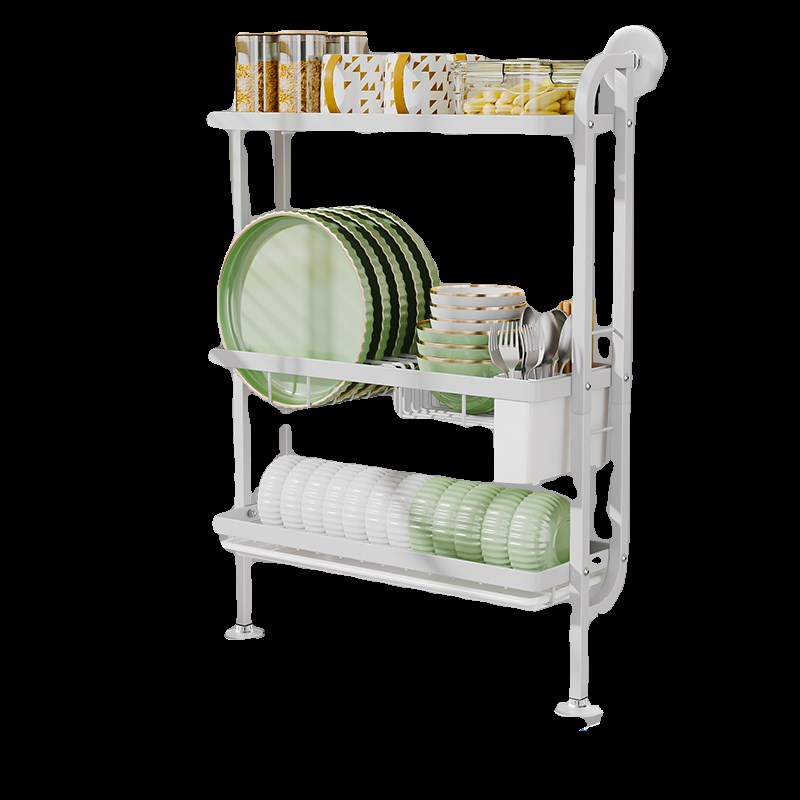 上墙厨房碗碟置物架家用三层台面筷子G盘免打孔收纳架多功能沥水