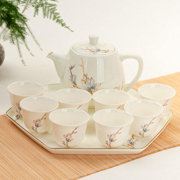 金岚玉唐山骨瓷花玉兰花茶壶茶杯子客厅水杯中式茶具陶瓷家用水杯