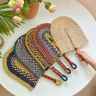 缪斯家非洲进口加纳手工编织草编扇子彩色墙面装饰蒲扇手摇扇日用