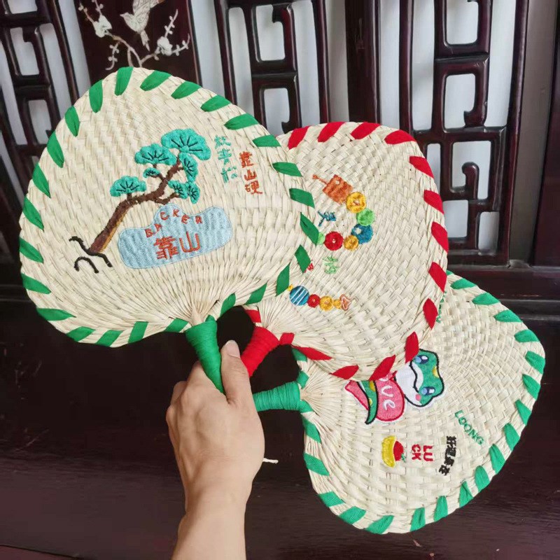 定制网红个性手工蒲扇老式草编团扇手摇H扇印字工艺扇葵扇刺绣log