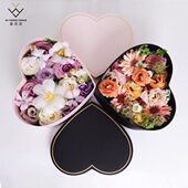 喜洋洋新款 绸质小圆盒圆形花盒心形插花盒方形鲜花礼品包装 盒
