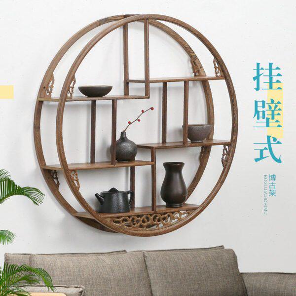 小博古架实木质中式房间装饰品多宝阁茶壶茶叶架子壁挂墙上置物架