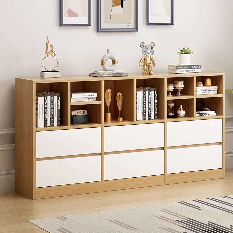 实木书柜组合矮柜家用简约奶油风B电视储物柜落地飘窗柜隔断餐边