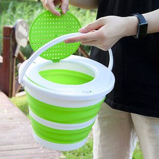 新款折叠钓鱼水桶活鱼桶带网盖装鱼赶海野钓溪流路亚鱼护儿童沙滩