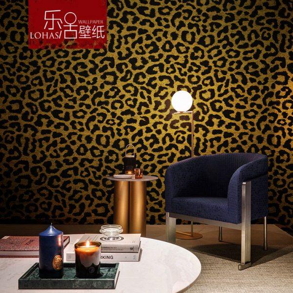 豹纹墙纸金色玫红色个性粉色卧室房间客厅背景壁纸高级感店铺装修