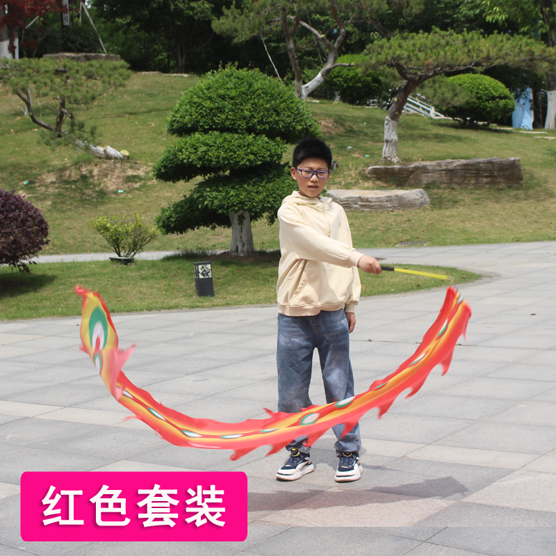 甩龙儿童舞龙学生舞彩带手甩龙空竹龙手甩舞龙校园学生彩带舞龙