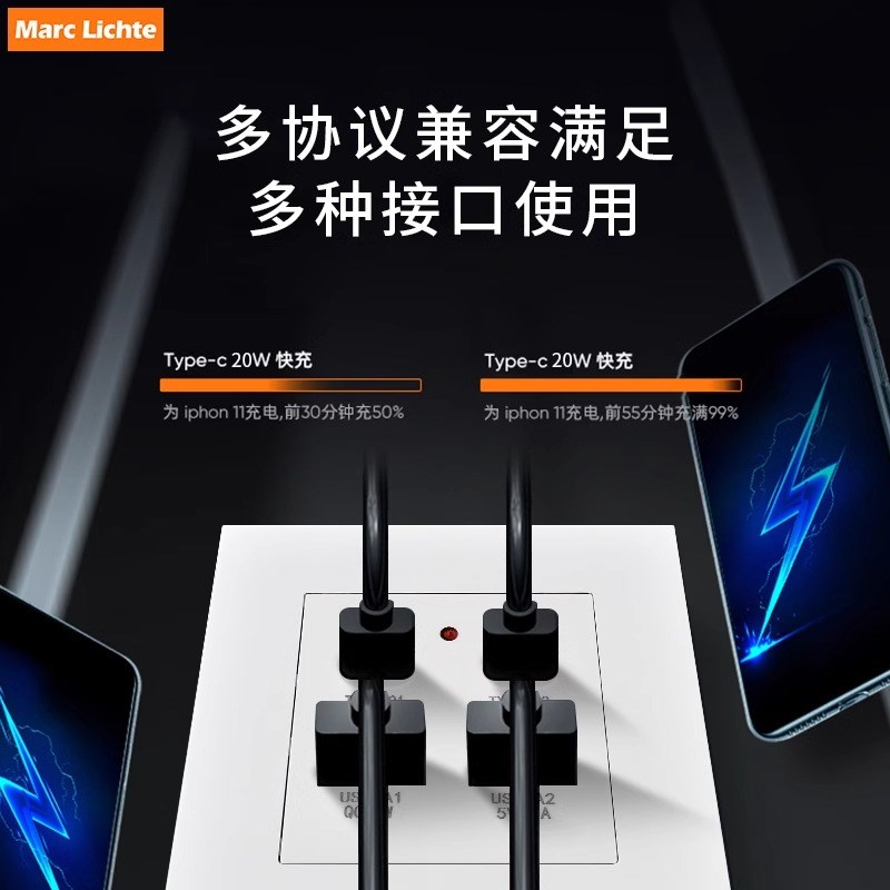 86型65W瓦氮化镓闪充PD超级快充插座usb+type-c手机通用充电面板