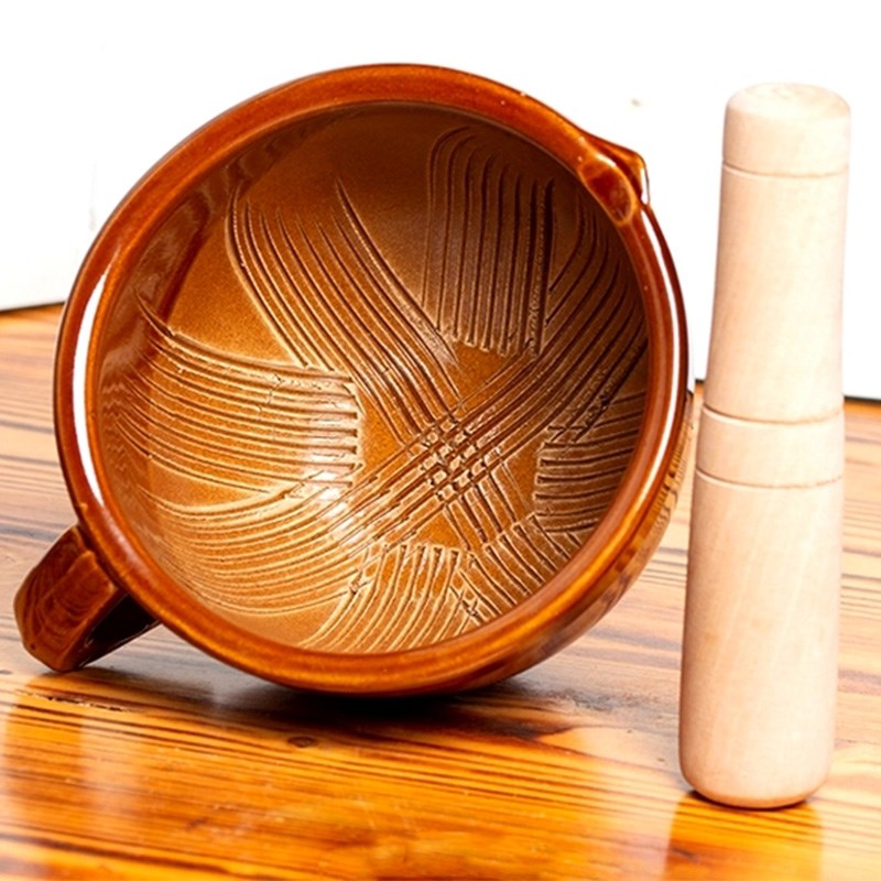 湘菜馆老式擂钵带木槌器家用中号捣蒜器陶瓷蒜蓉擂辣椒皮蛋雷研磨