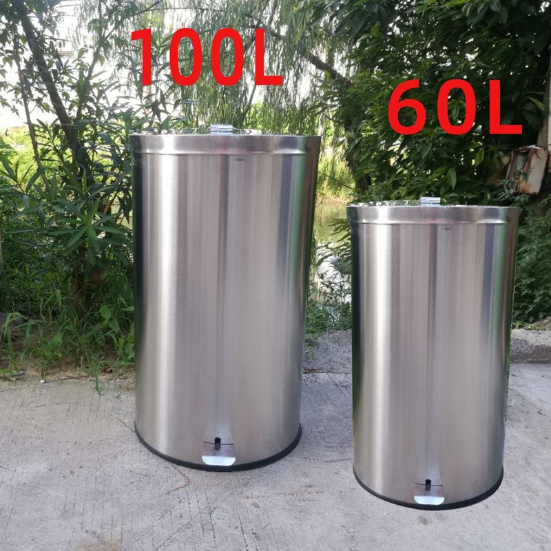 大号垃圾筒50L60L100L120升不锈钢圆形脚踏户外船舶防火垃圾桶