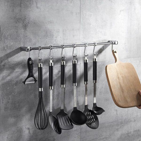 厨房毛巾杆全铜抹布洗碗布挂杆挂钩架置物架壁挂打孔式可活动排钩