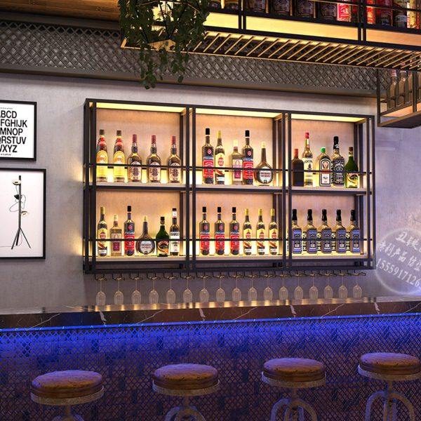 酒架壁挂式酒柜酒吧吧台展示架家用铁艺吊杯架餐厅墙上创意置物架