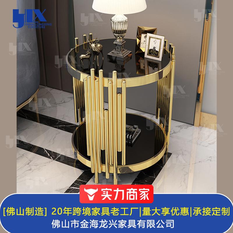 轻奢大理石角几酒店大厅售楼处圆形小茶几金色简约后现代沙发边几