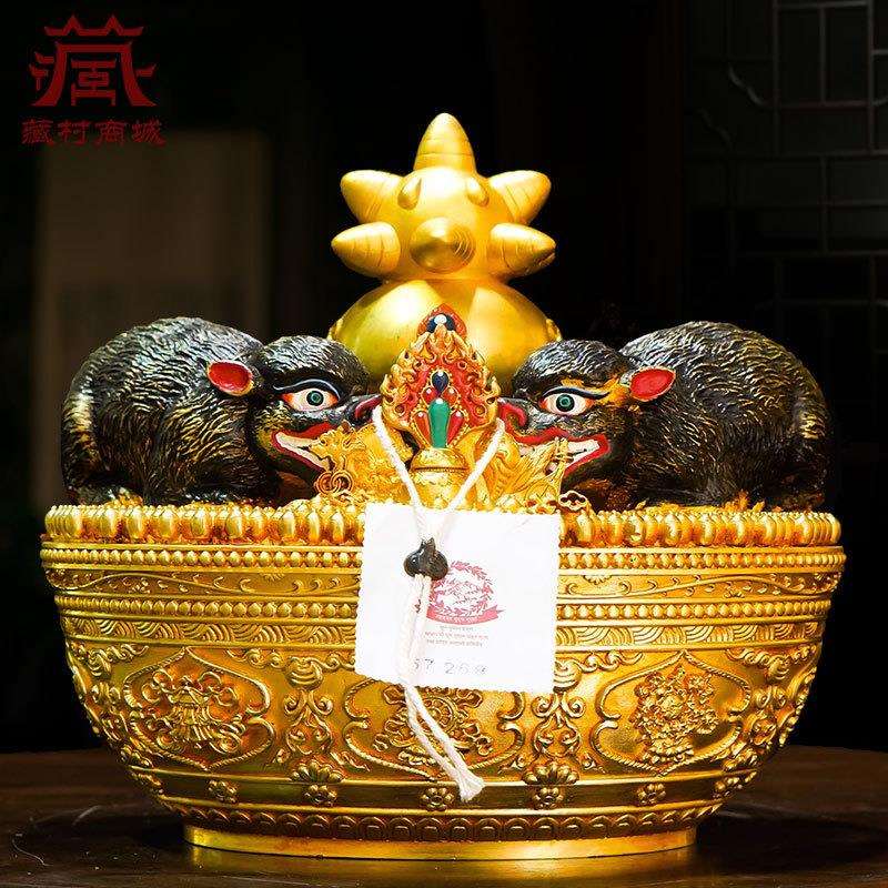 铜鎏金彩绘《鼹鼠吐宝宝瓶》八吉祥雕花百宝座家用桌面工艺品摆件
