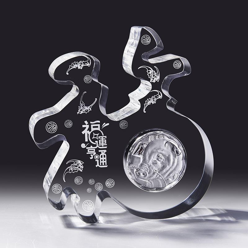 水晶福内雕福财运福十二生肖福水晶工艺品摆件定 制