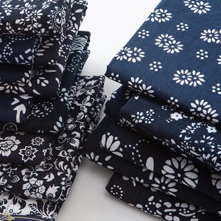 乌镇蓝印花布料青花风面料仿蜡染加厚民族风桌布碎花布头