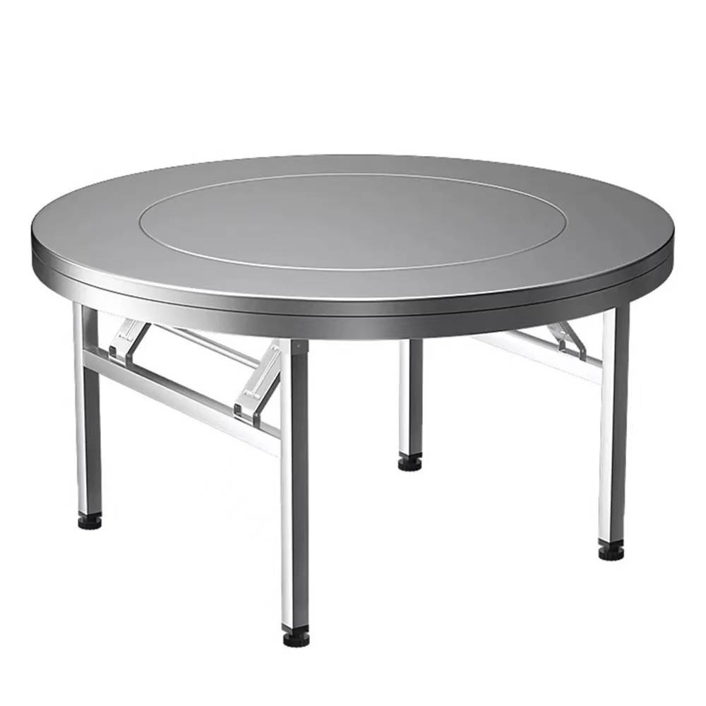 不锈钢内置转盘圆桌家用餐桌饭台加厚商用饭桌电磁炉火锅桌子