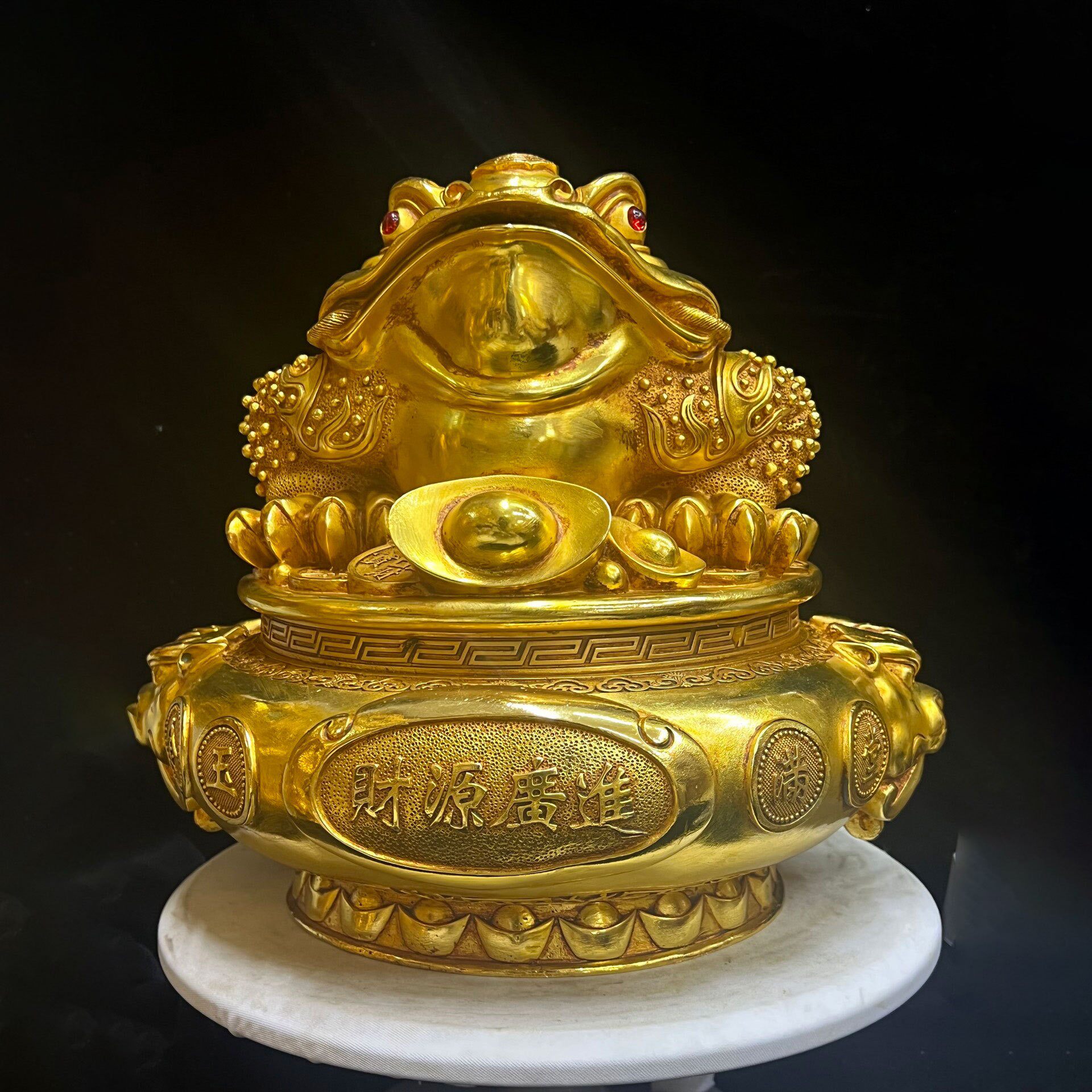 复古28cm高纯铜鎏金仿金蟾聚宝盆香炉仿古做旧摆件铜工艺品老物件