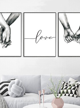 高清简约单幅白底牵手LOVE爱心手家居装修挂画背景墙喷绘画货源