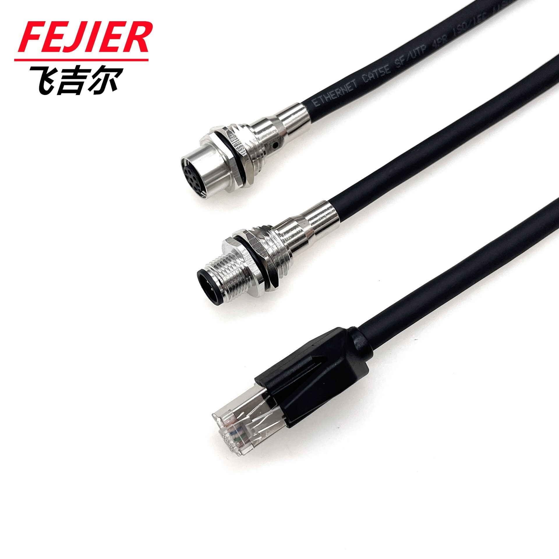 rj45转m12网线防水连接器 交换机百兆CAT5E高柔网线RJ45连接器