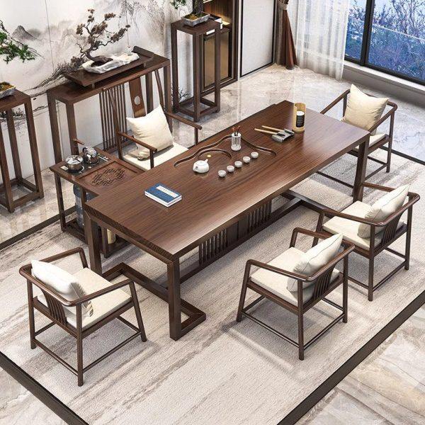 严选实木泡茶桌新中式禅意刻茶盘家用一体原木茶桌椅会客功夫茶台,商业/办公家具,茶台/茶桌,淘宝优惠券,粉丝福利购,淘宝优惠卷