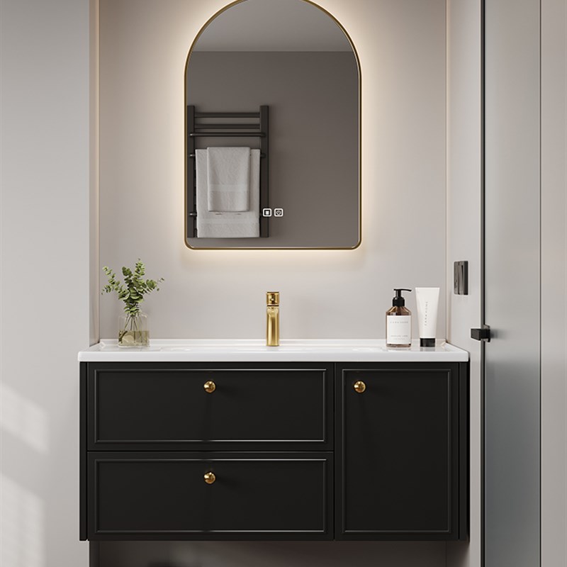 覆古法式浴室柜组合岩板无缝陶瓷一体盆洗手洗脸轻奢洗Z漱台烤漆