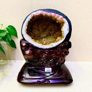 精品黄水晶钱袋子摆件消磁原石客厅办公室水晶摆件水晶洞