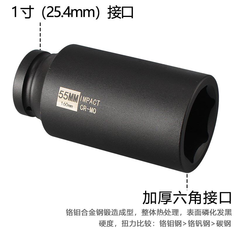 原崎1寸风炮套筒160mm长度CRMO材料加厚加硬加长工业气动扳手套头
