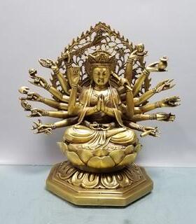 铜观音千手观音佛像摆设精工铜器黄铜准提观音家居寺庙摆件