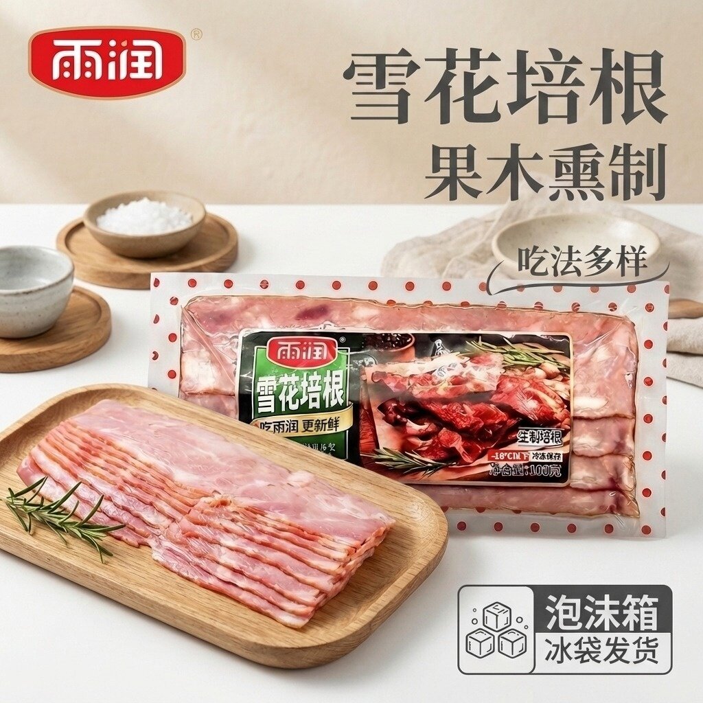 雨润高品质雪花培根100g汉堡手抓饼早餐半成品食材冷冻五花经典