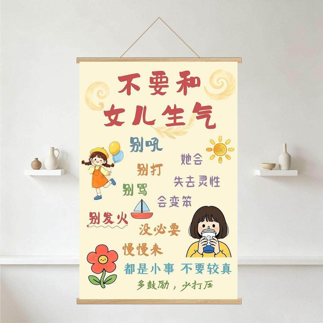 不要和女儿儿子生气挂画家长情绪稳定童房卧室装饰画多鼓励少打骂