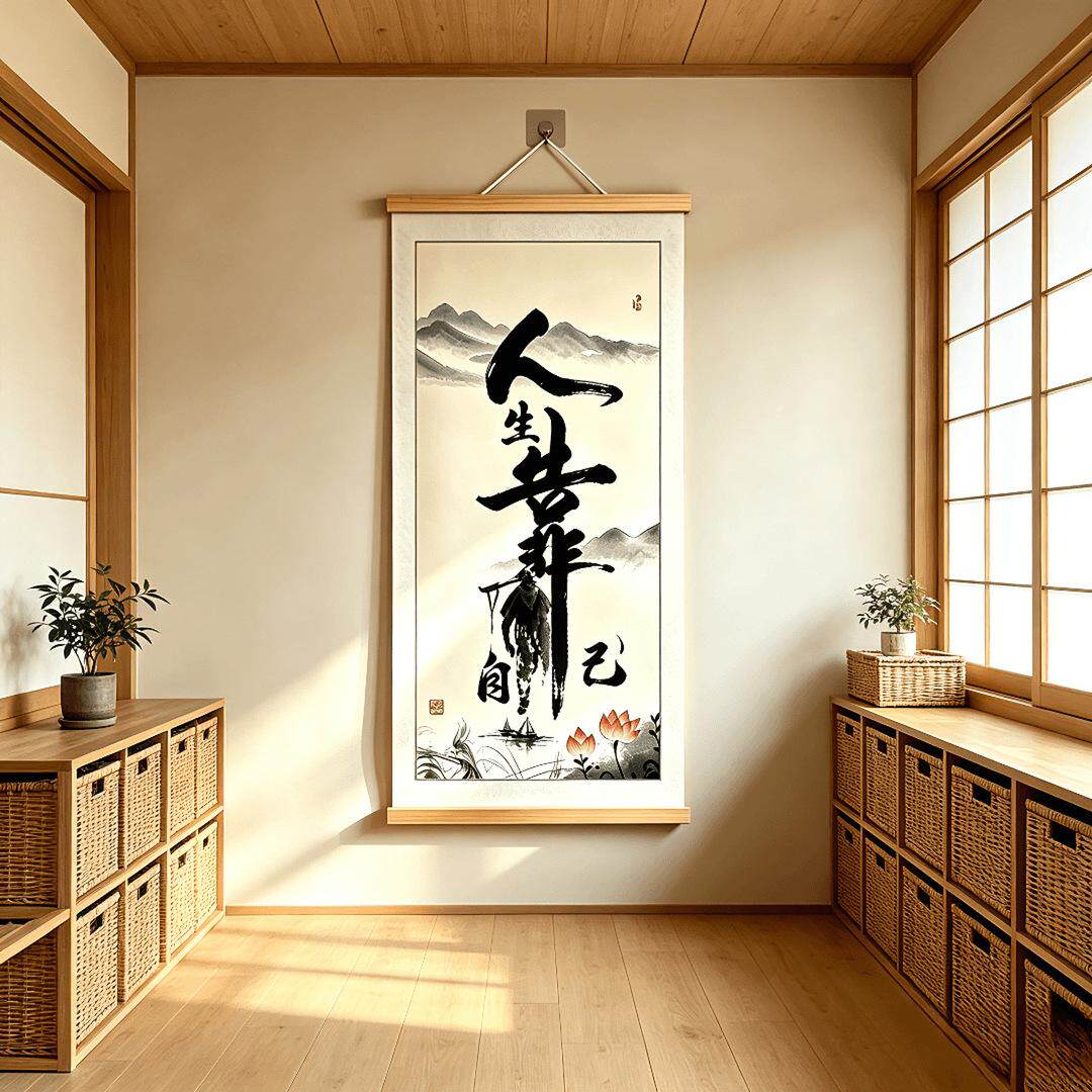 【人生靠自己】家规挂画书房客厅沙发背景墙装饰画励志挂轴画