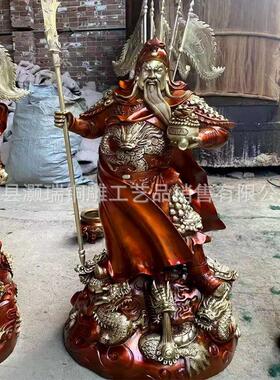 手持大刀铜关公站像摆件托宝关公铜像纯铜关羽雕像制作生产厂家