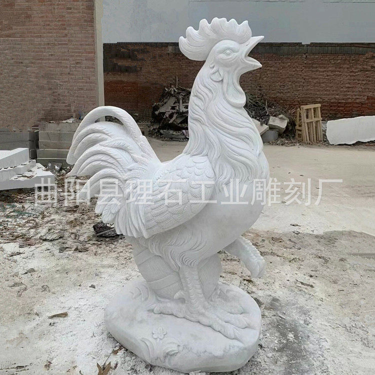 石雕鸡 汉白玉石雕公鸡 大理石雕刻雄鸡动物园林景区摆件