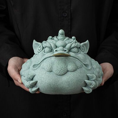 宇轩青砂石茶宠摆件大金蟾富得流油茶盘鱼缸造景招财摆件国潮精品