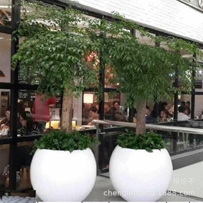 简约家居机场商场落地花瓶玻璃钢落地花盆玻璃钢花器树脂园林花缸