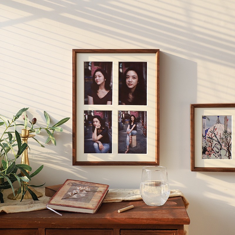 实木相框摆台榫卯三联框多照片组合加卡纸洗照片排版墙画框