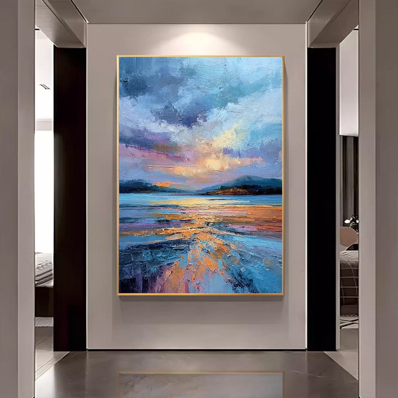 顺丰《海阔天空》现代简约手绘油画入户玄关装饰画走廊过道挂画