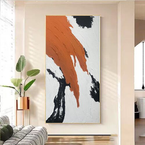 纯手绘油画橙色玄关装饰画抽象现代砂岩立体肌理客厅过道入户挂画